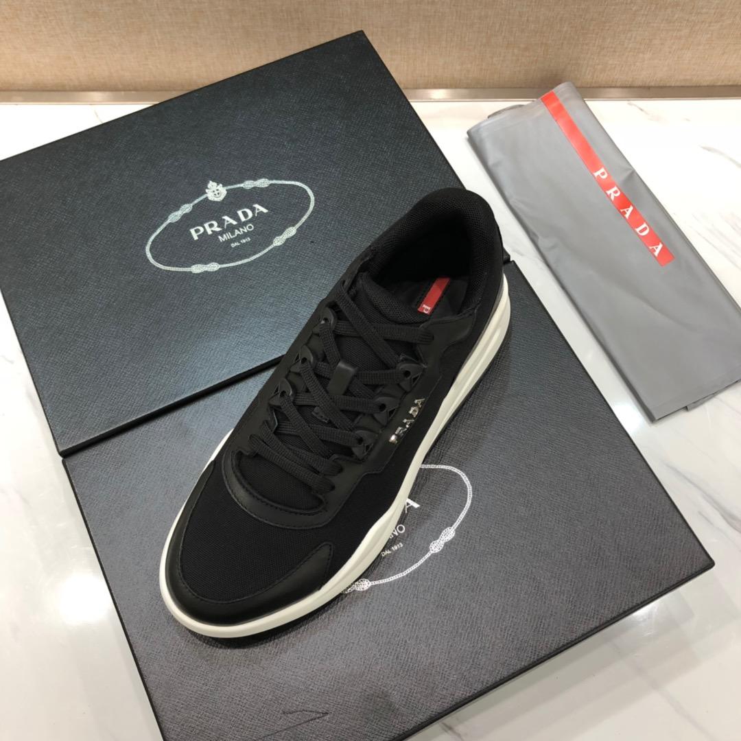 Prada Perfect Quality Sneakers Black nylon and black leather details with white sole MS071290