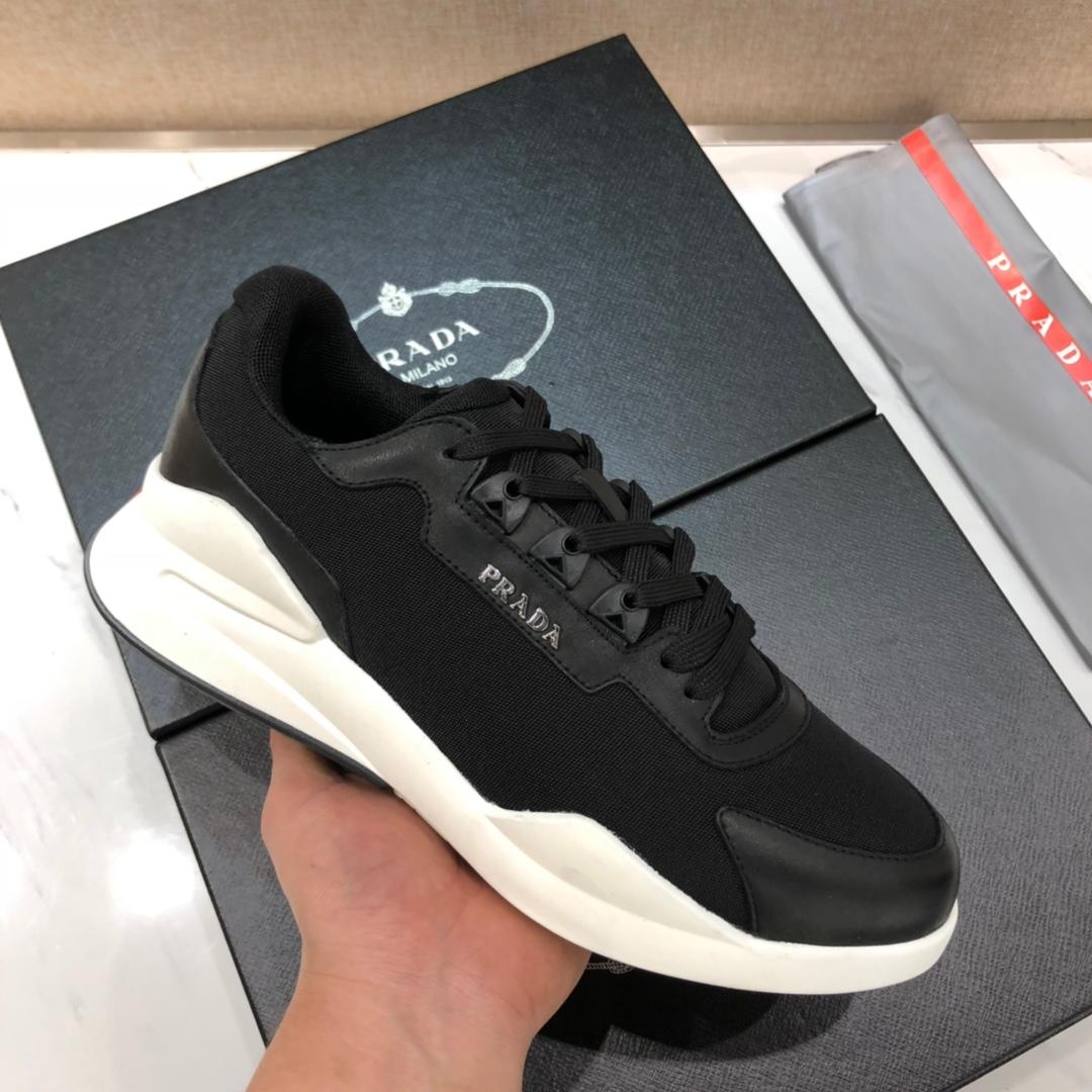 Prada Perfect Quality Sneakers Black nylon and black leather details with white sole MS071290