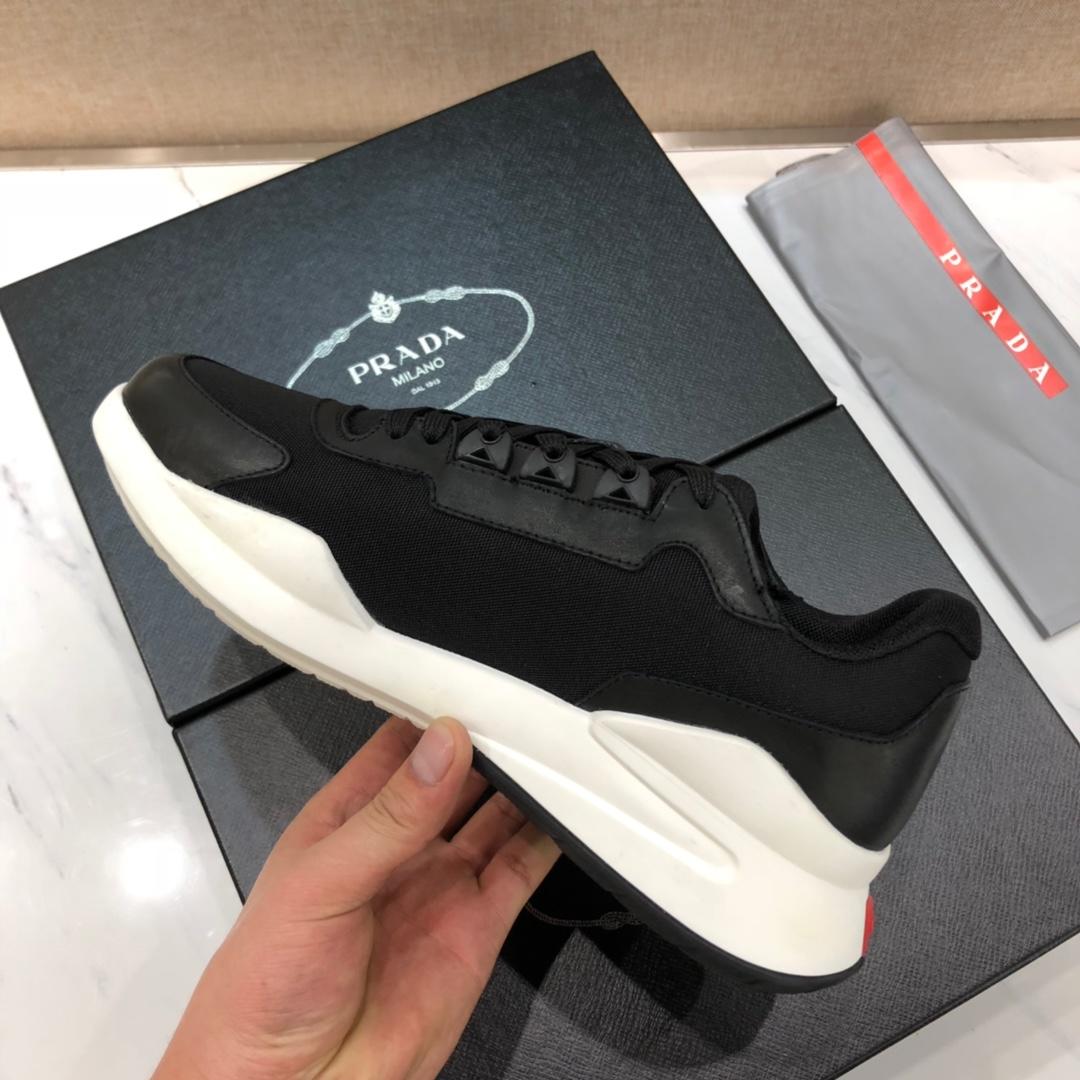 Prada Perfect Quality Sneakers Black nylon and black leather details with white sole MS071290