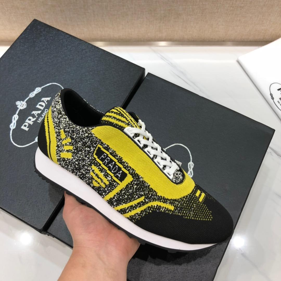 Prada Perfect Quality Sneakers Black and yellow Prada print with white sole MS071247