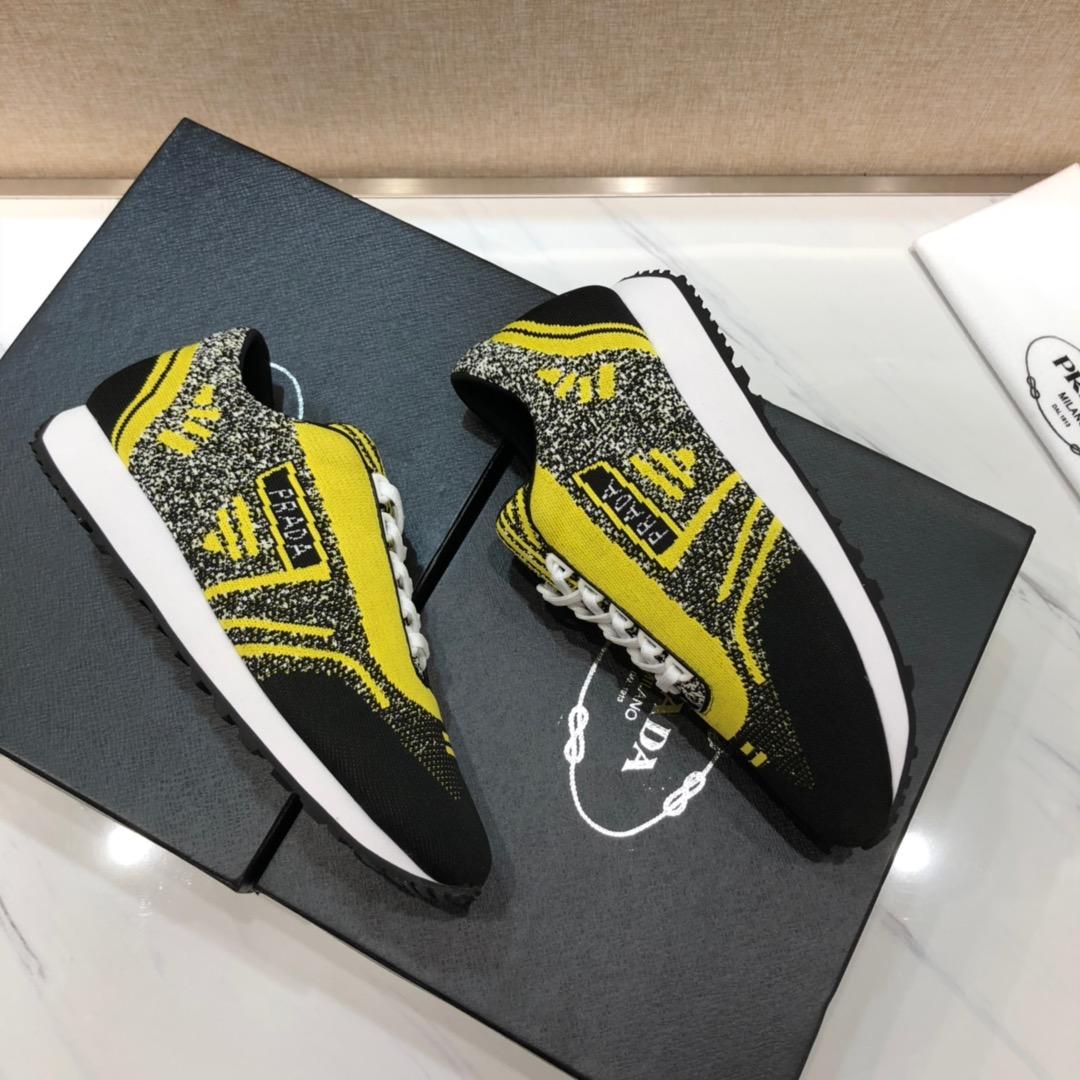 Prada Perfect Quality Sneakers Black and yellow Prada print with white sole MS071247