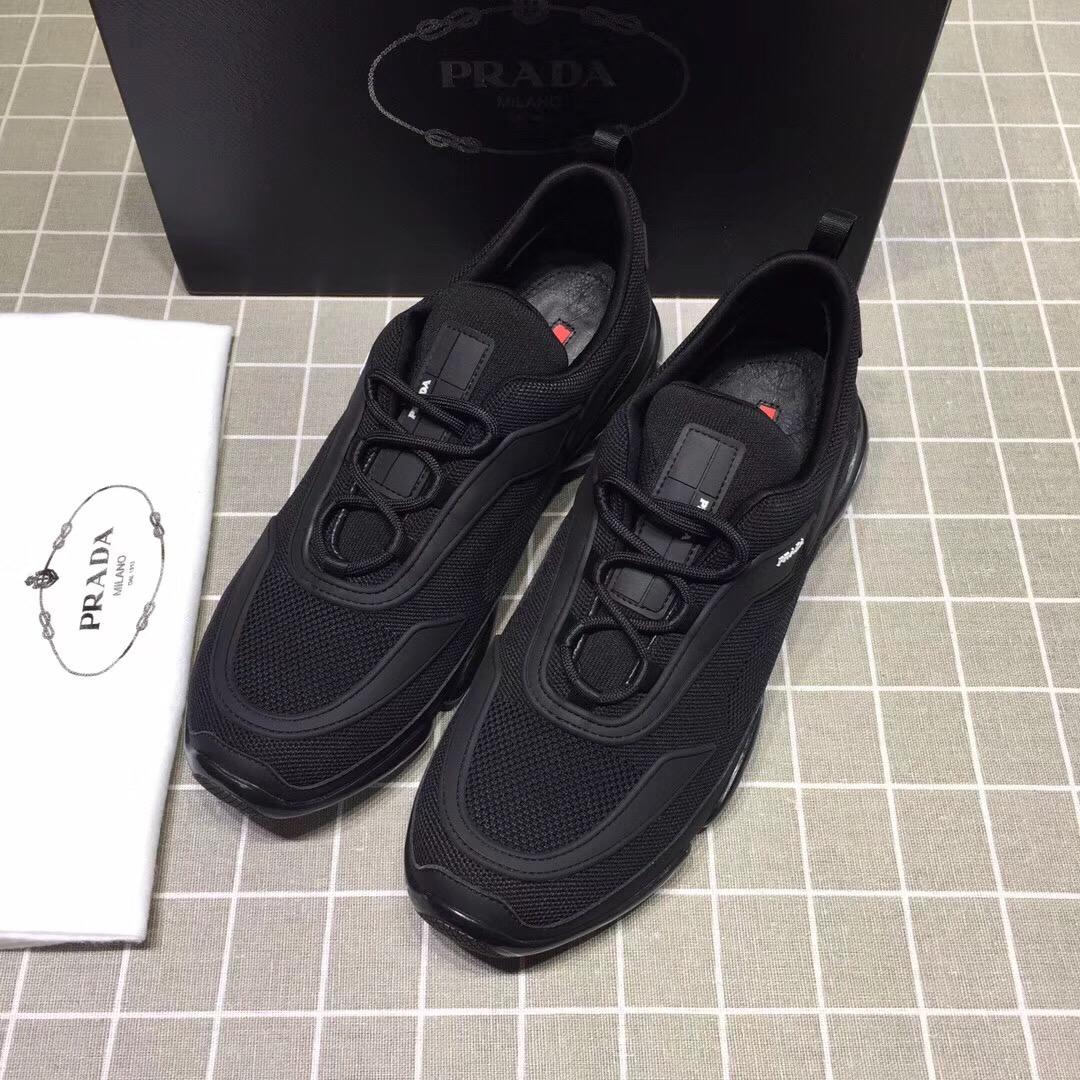 Prada Perfect Quality Sneakers Black and white Prada patch with black sole MS071254