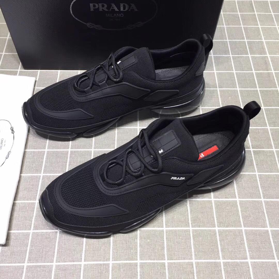 Prada Perfect Quality Sneakers Black and white Prada patch with black sole MS071254