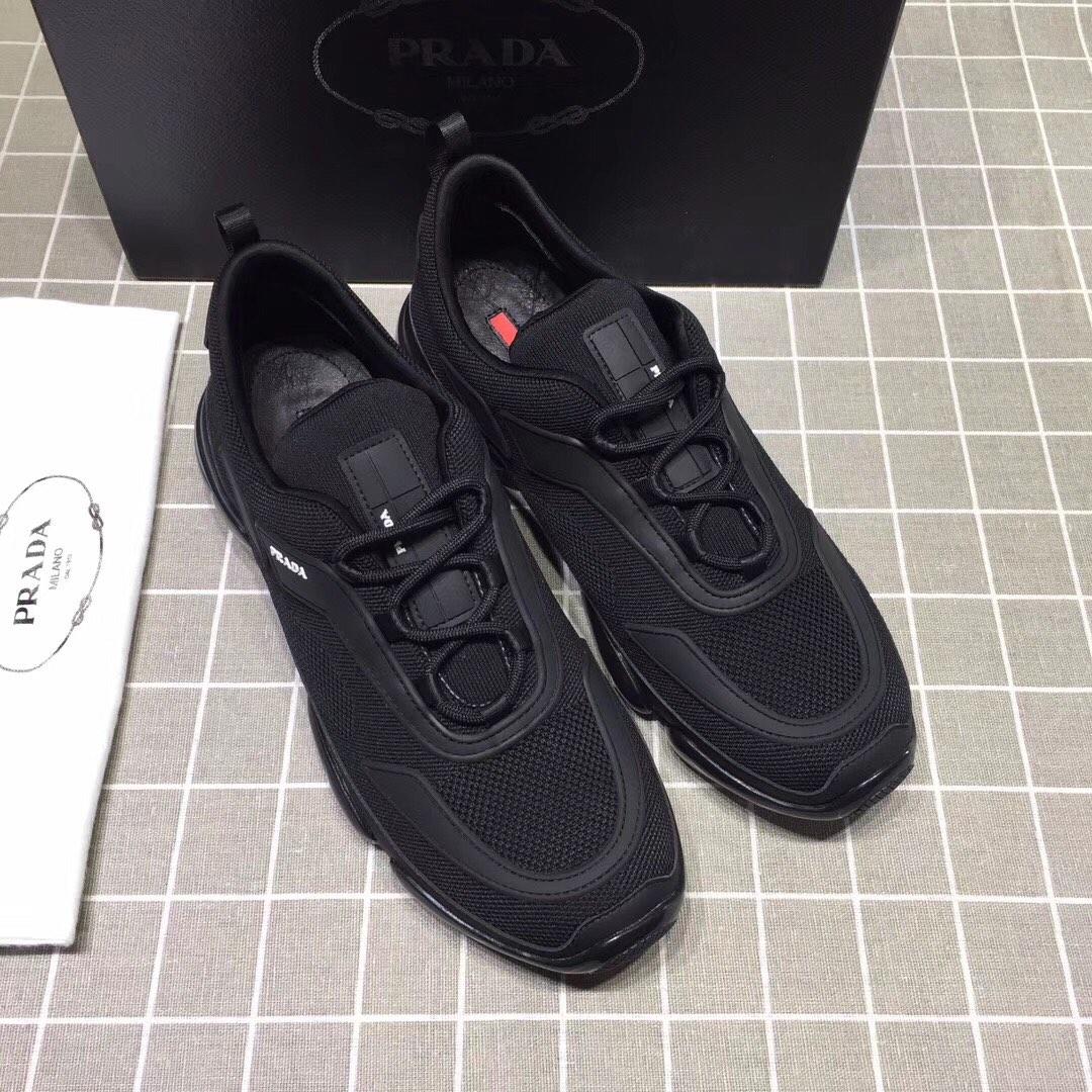 Prada Perfect Quality Sneakers Black and white Prada patch with black sole MS071254