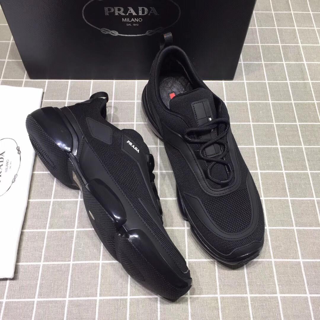 Prada Perfect Quality Sneakers Black and white Prada patch with black sole MS071254