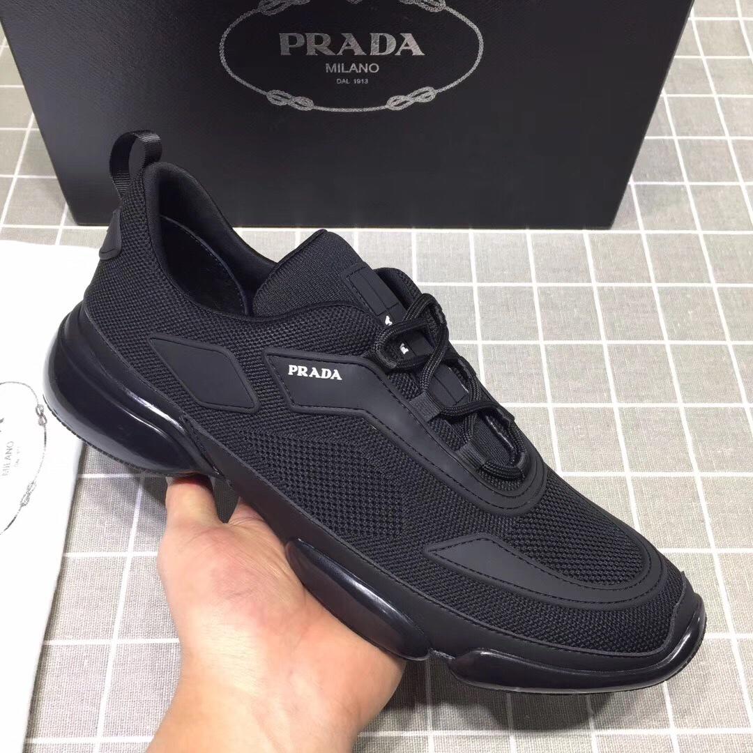 Prada Perfect Quality Sneakers Black and white Prada patch with black sole MS071254