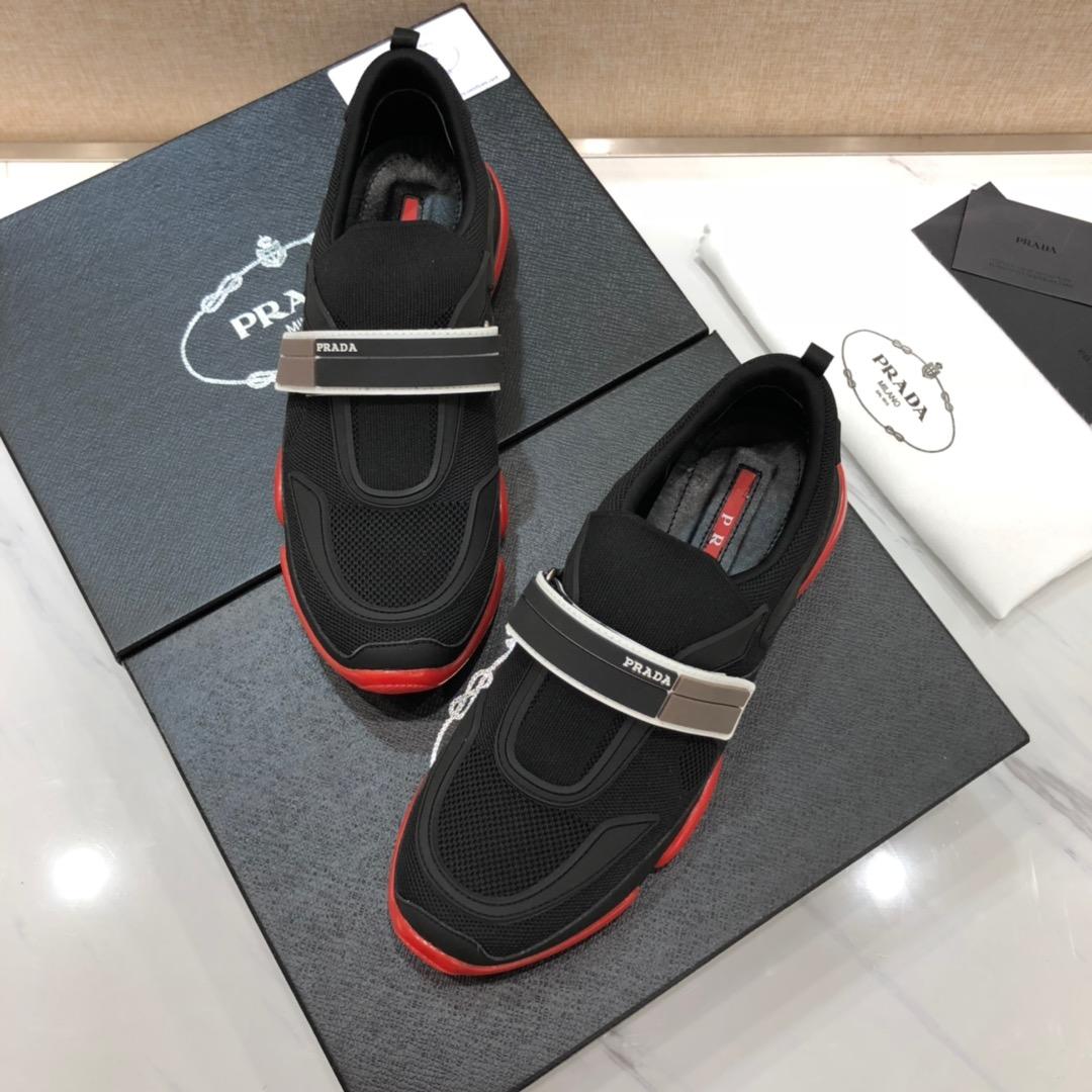 Prada Perfect Quality Sneakers Black and white laces with red soles MS071320