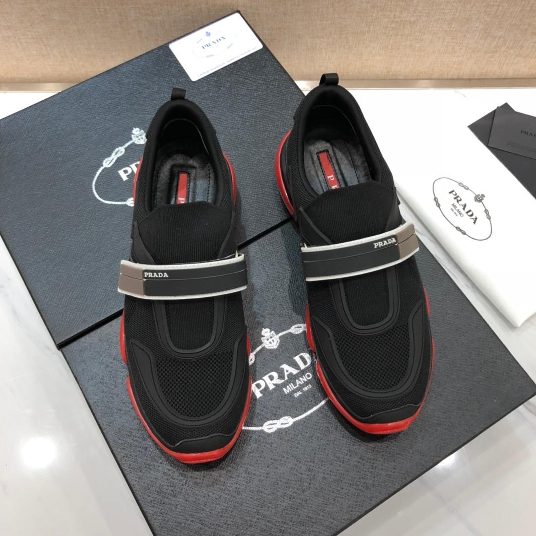 Prada Perfect Quality Sneakers Black and white laces with red soles MS071320