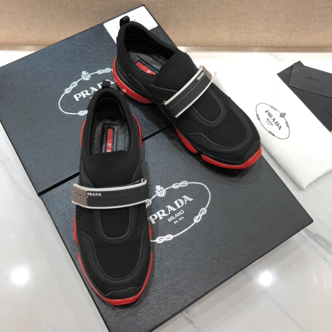 Prada Perfect Quality Sneakers Black and white laces with red soles MS071320