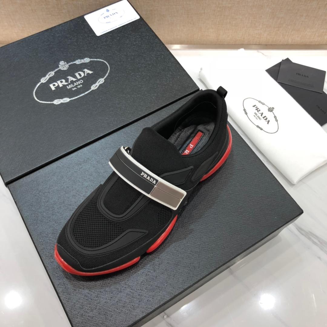 Prada Perfect Quality Sneakers Black and white laces with red soles MS071320