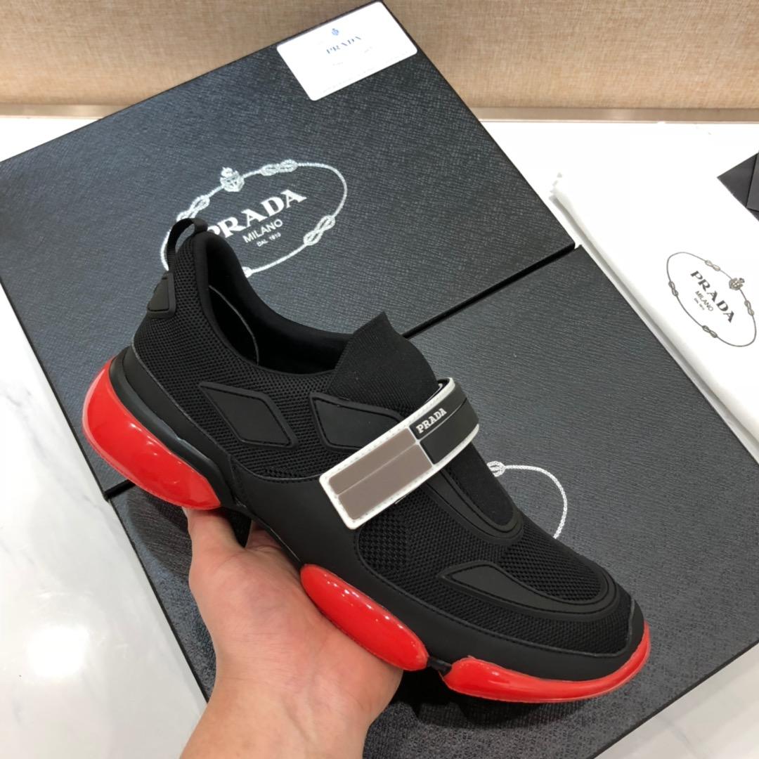 Prada Perfect Quality Sneakers Black and white laces with red soles MS071320