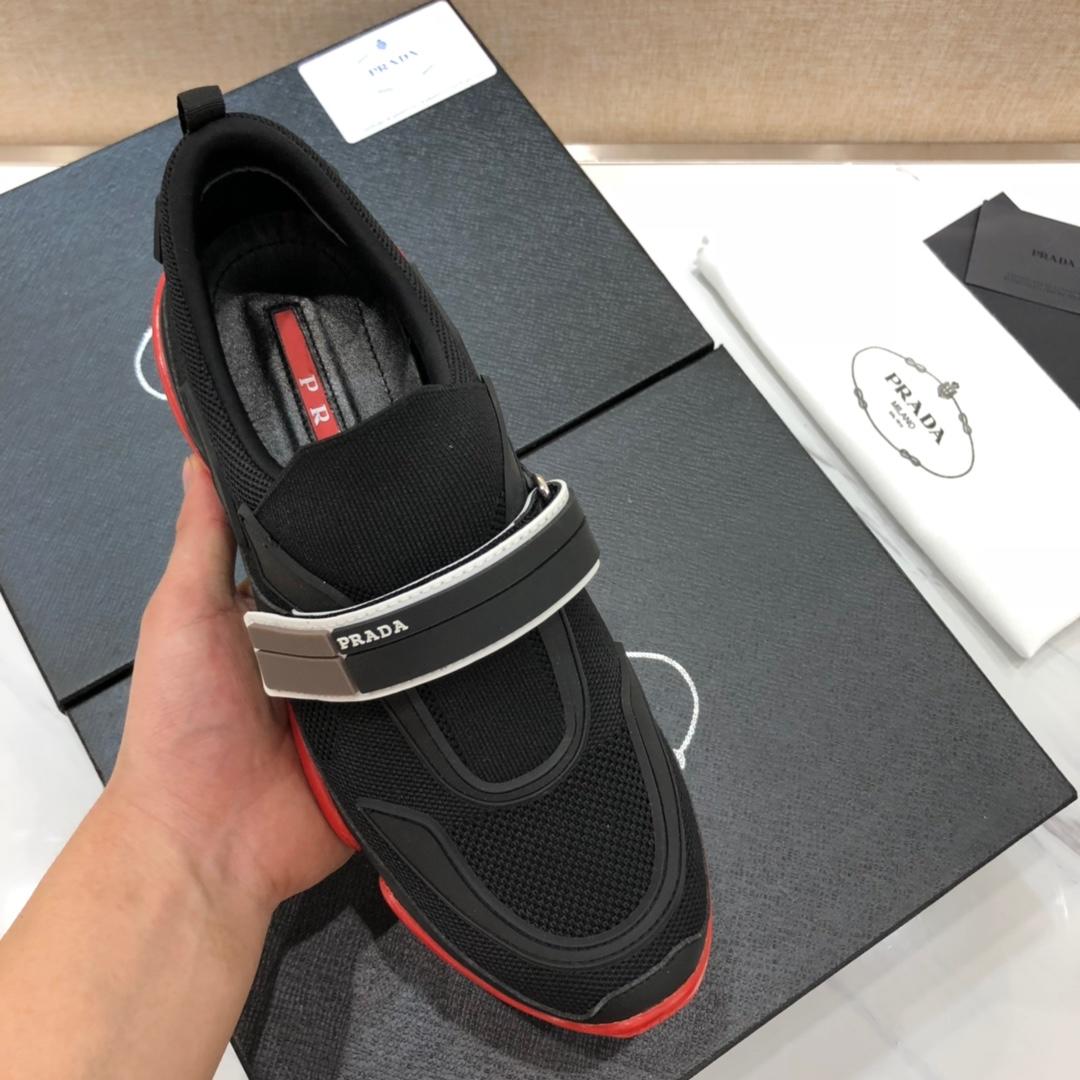 Prada Perfect Quality Sneakers Black and white laces with red soles MS071320