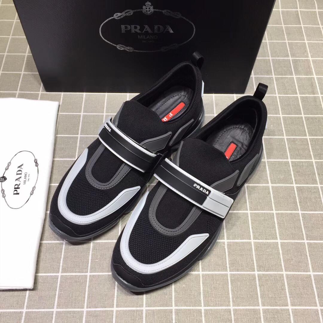 Prada Perfect Quality Sneakers Black and white details with black sole MS071257