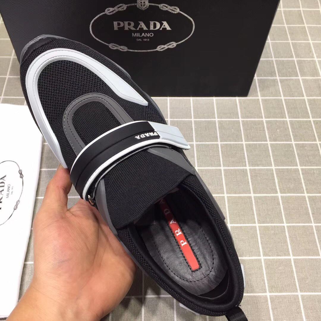 Prada Perfect Quality Sneakers Black and white details with black sole MS071257