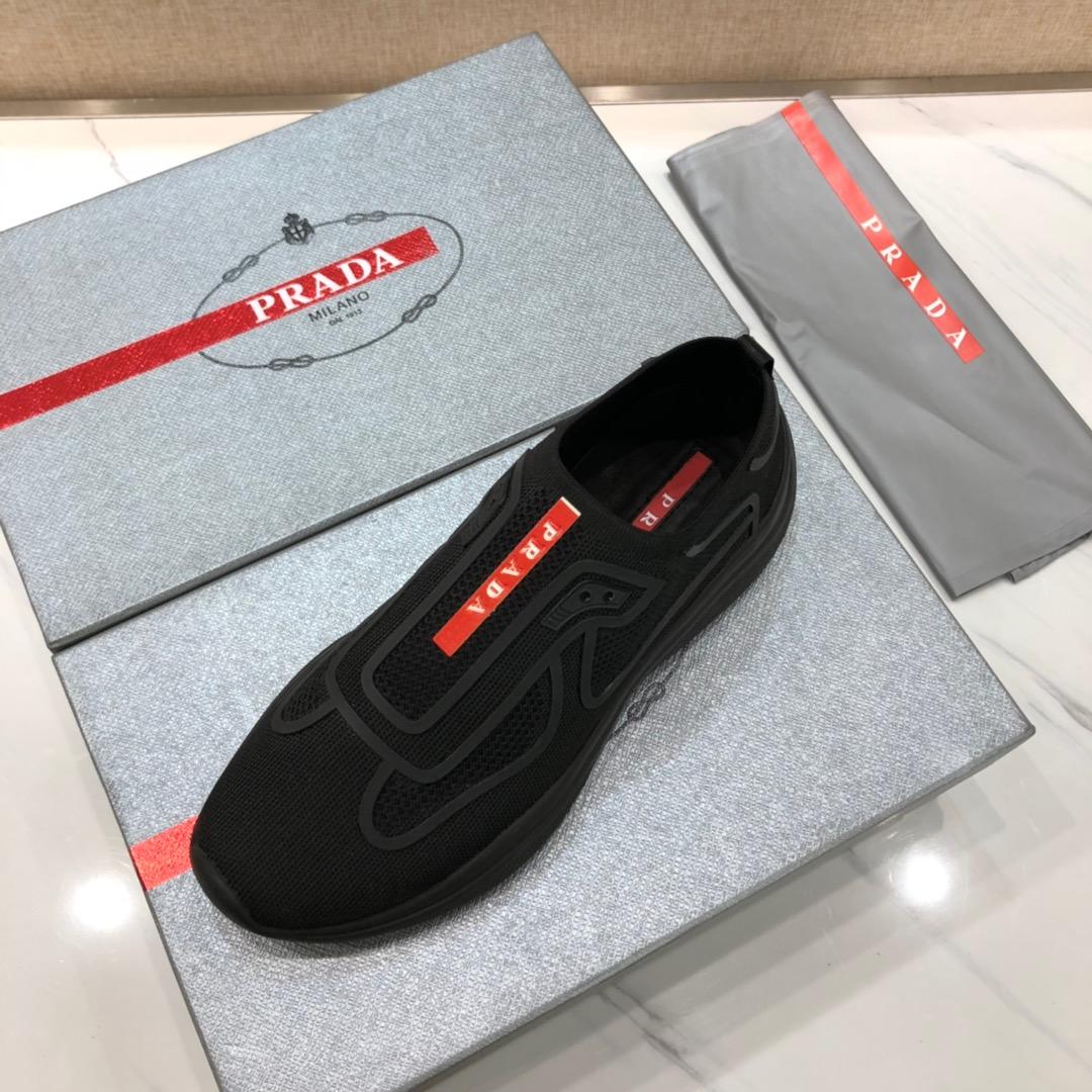 Prada Perfect Quality Sneakers Black and Red Prada Patch with Black Sole MS071296