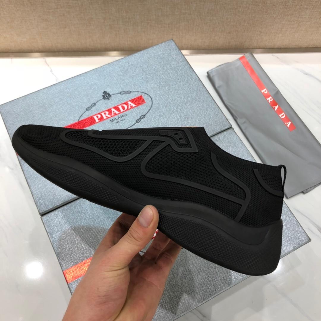 Prada Perfect Quality Sneakers Black and Red Prada Patch with Black Sole MS071296