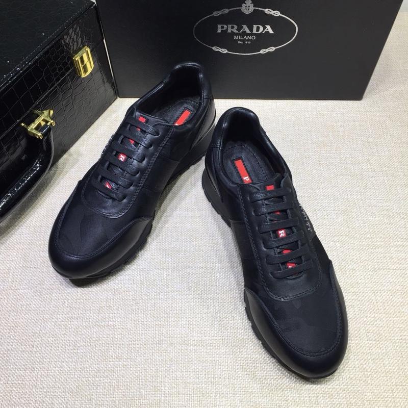 Prada Perfect Quality Sneakers Black and Prada patches with black sole MS071282