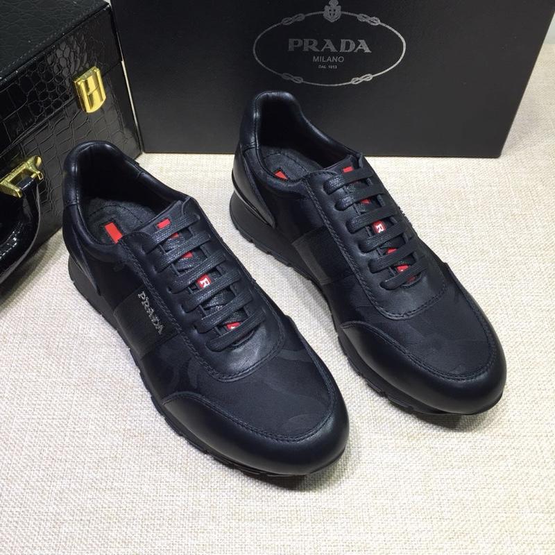 Prada Perfect Quality Sneakers Black and Prada patches with black sole MS071282