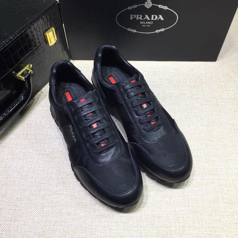 Prada Perfect Quality Sneakers Black and Prada patches with black sole MS071282