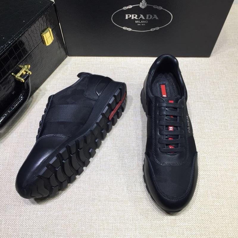 Prada Perfect Quality Sneakers Black and Prada patches with black sole MS071282