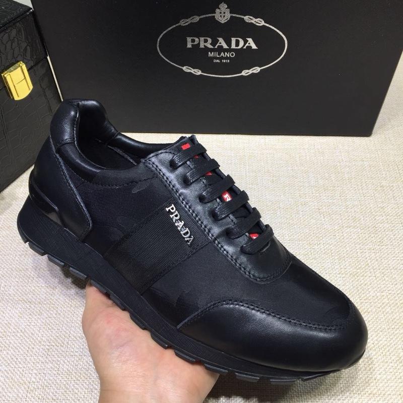 Prada Perfect Quality Sneakers Black and Prada patches with black sole MS071282