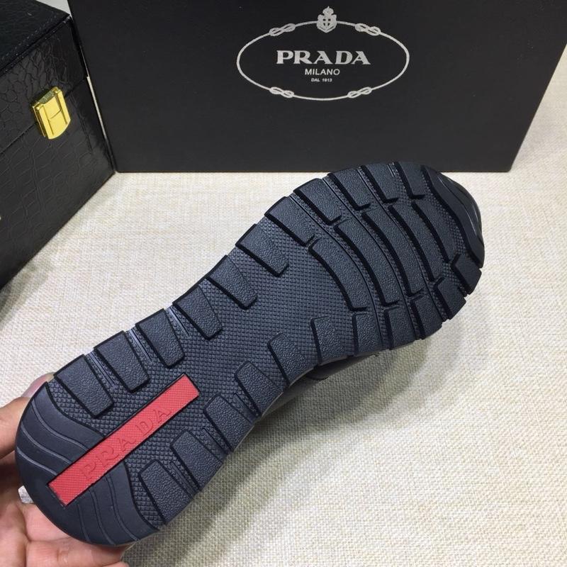 Prada Perfect Quality Sneakers Black and Prada patches with black sole MS071282