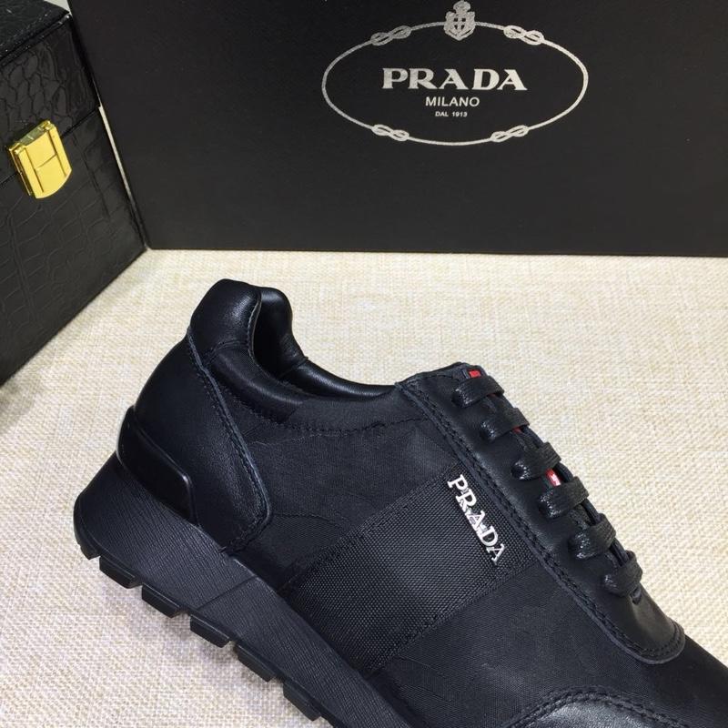 Prada Perfect Quality Sneakers Black and Prada patches with black sole MS071282