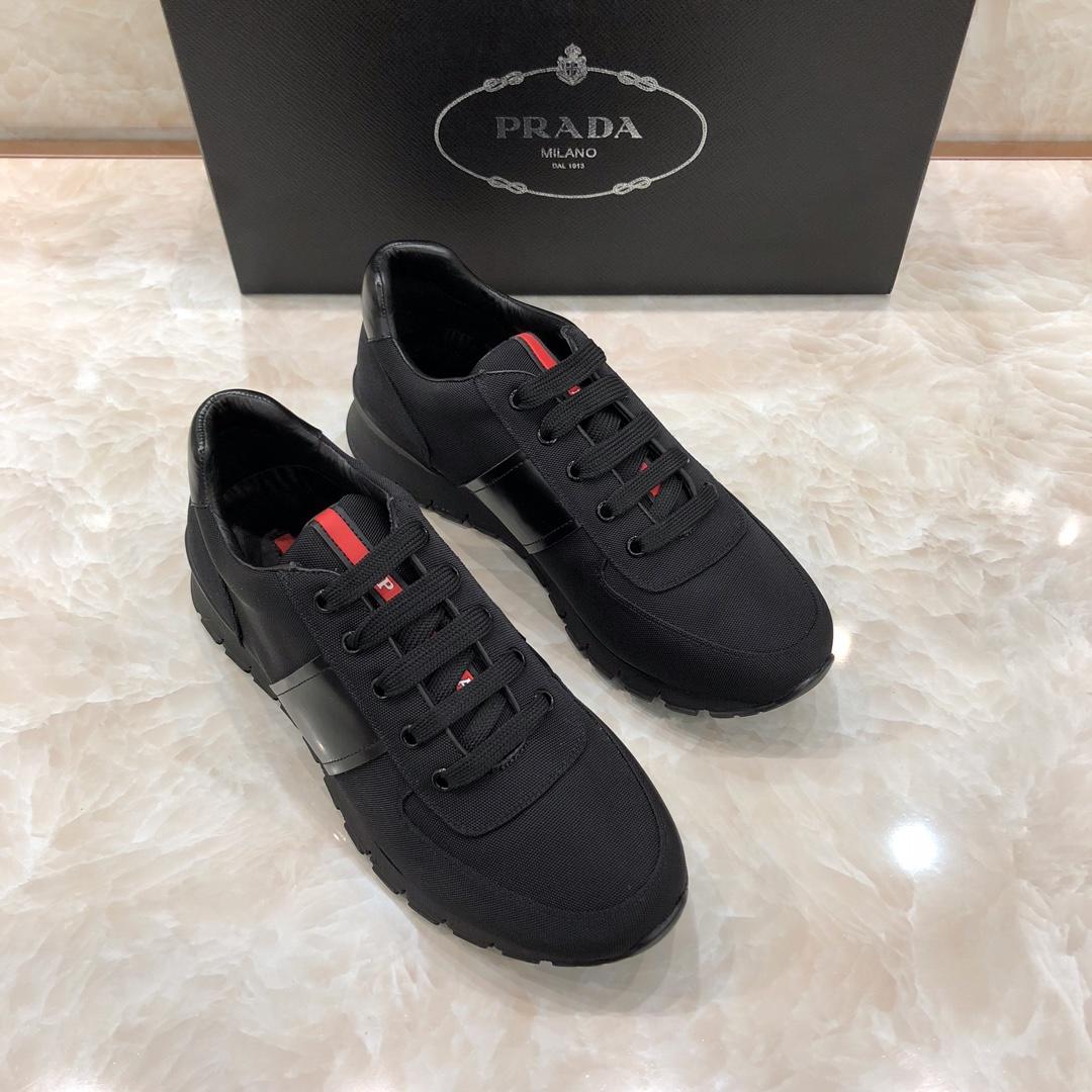 Prada Perfect Quality Sneakers Black and black leather heel with black sole MS071314