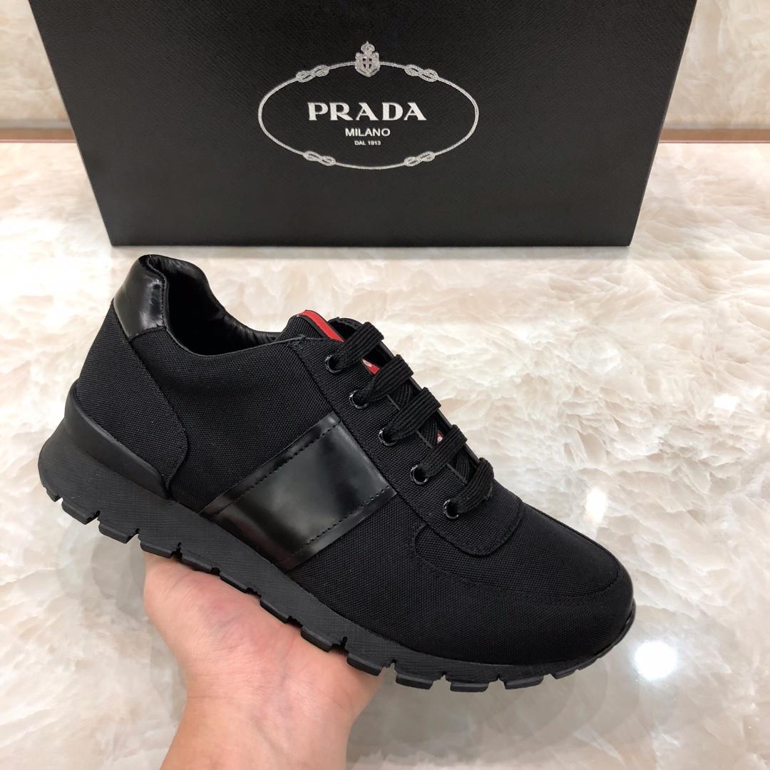 Prada Perfect Quality Sneakers Black and black leather heel with black sole MS071314