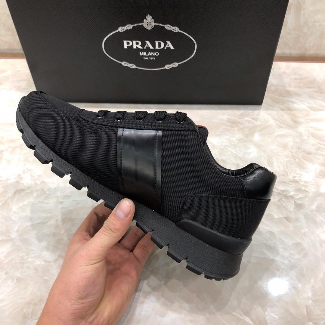 Prada Perfect Quality Sneakers Black and black leather heel with black sole MS071314