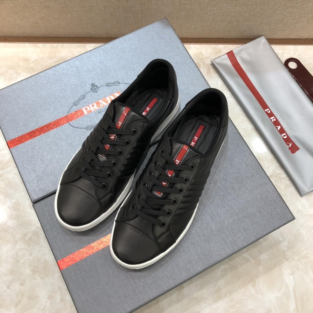 Prada Perfect Quality Sneakers Black and 3D line decoration with white sole MS071262