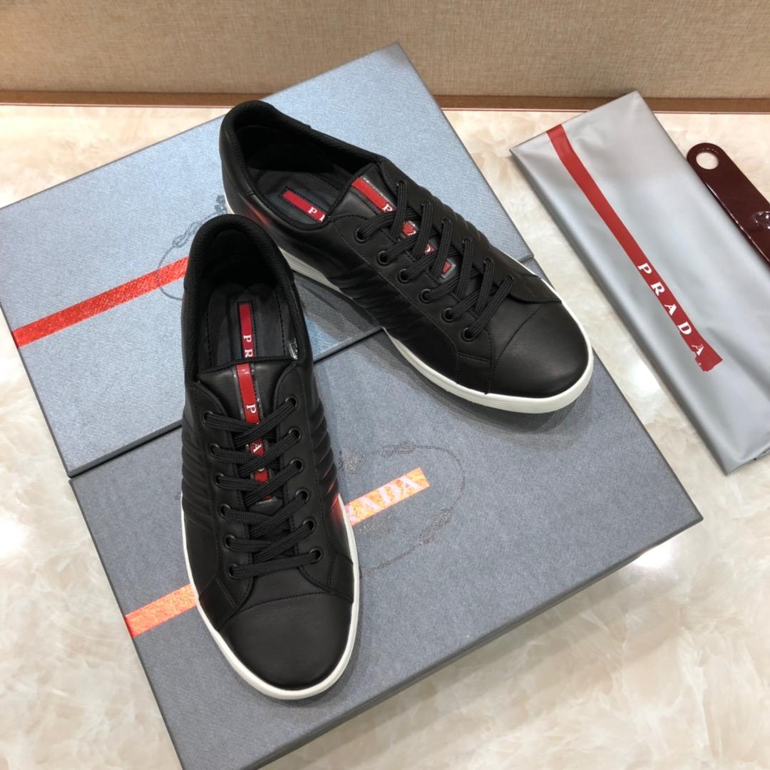 Prada Perfect Quality Sneakers Black and 3D line decoration with white sole MS071262