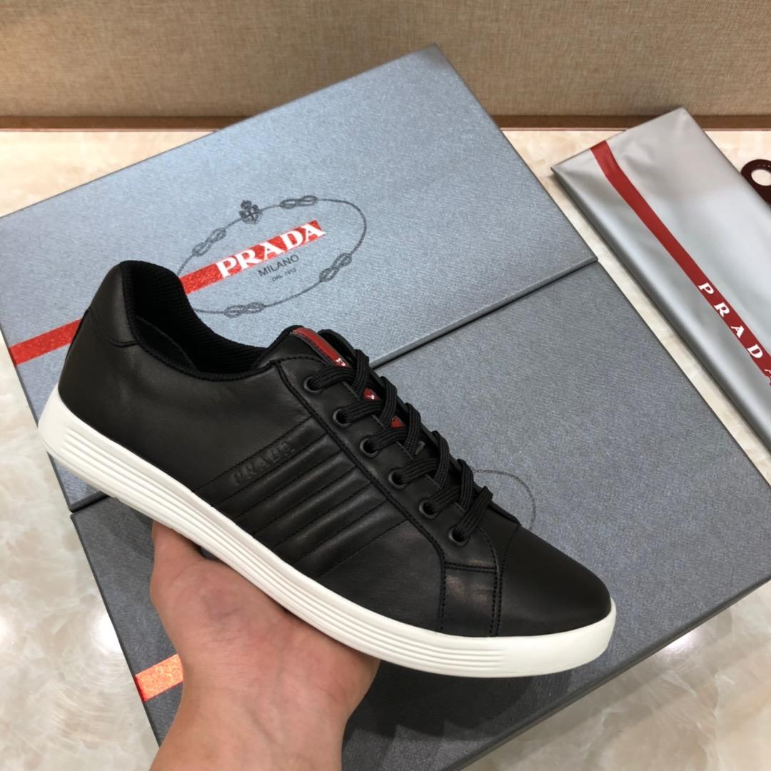 Prada Perfect Quality Sneakers Black and 3D line decoration with white sole MS071262