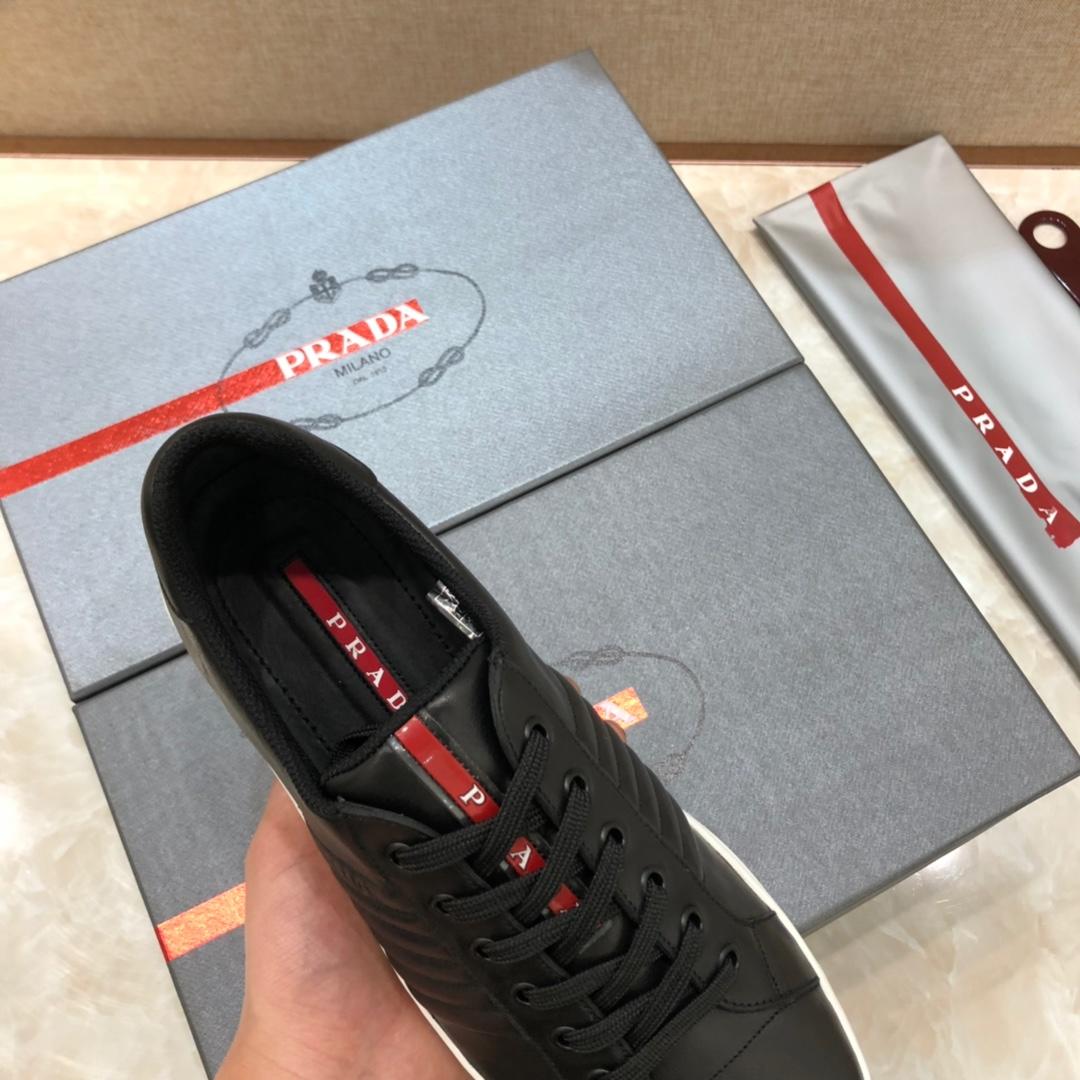 Prada Perfect Quality Sneakers Black and 3D line decoration with white sole MS071262