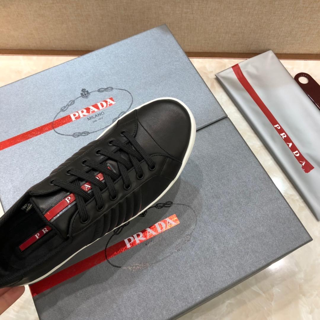 Prada Perfect Quality Sneakers Black and 3D line decoration with white sole MS071262