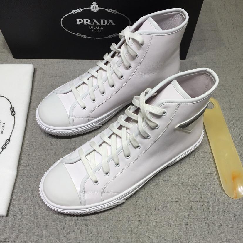 Prada High-top Perfect Quality Sneakers White and Prada logo patches with white sole MS071263