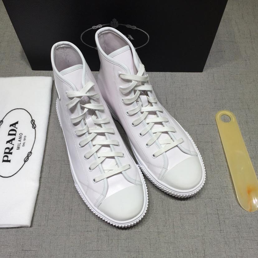 Prada High-top Perfect Quality Sneakers White and Prada logo patches with white sole MS071263