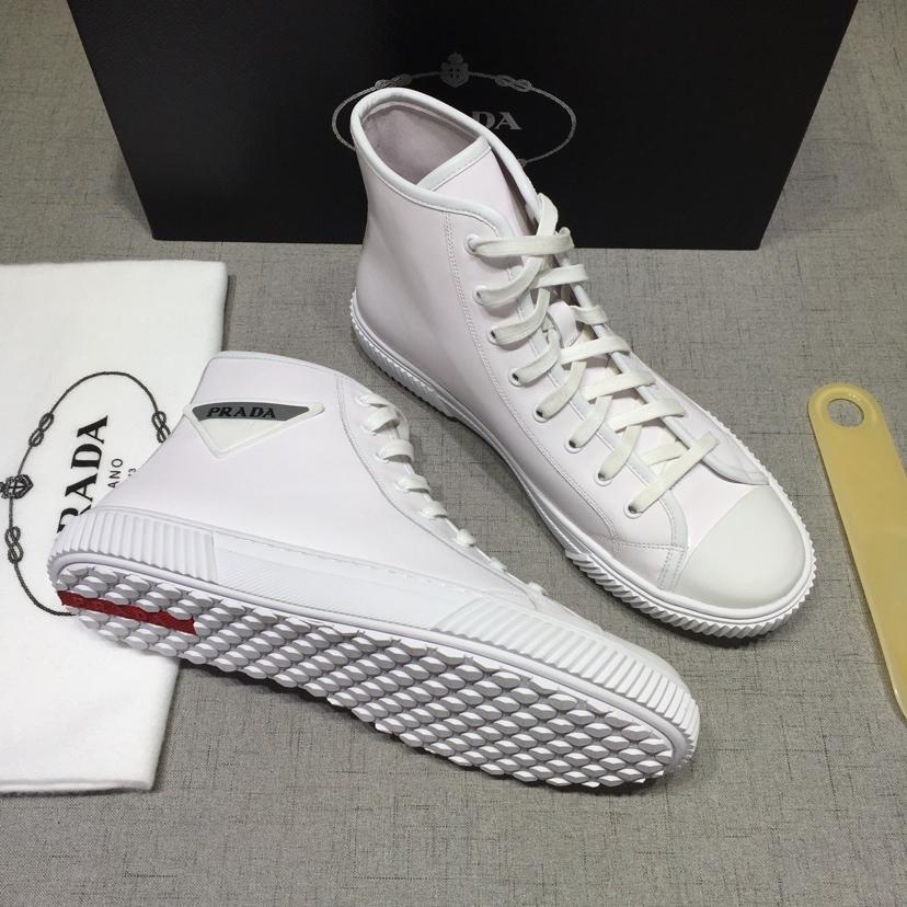 Prada High-top Perfect Quality Sneakers White and Prada logo patches with white sole MS071263