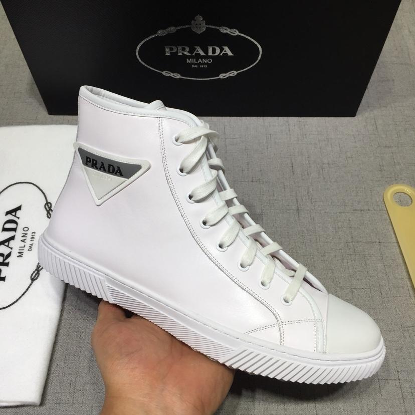 Prada High-top Perfect Quality Sneakers White and Prada logo patches with white sole MS071263