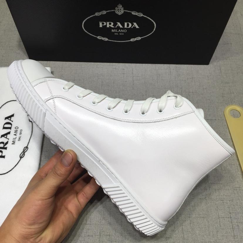 Prada High-top Perfect Quality Sneakers White and Prada logo patches with white sole MS071263