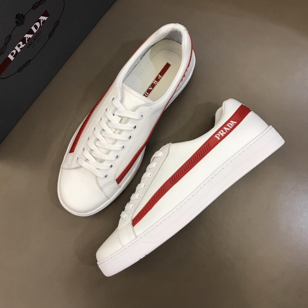 Prada Fashion Sneakers White and red Prada striped print with white sole MS02947