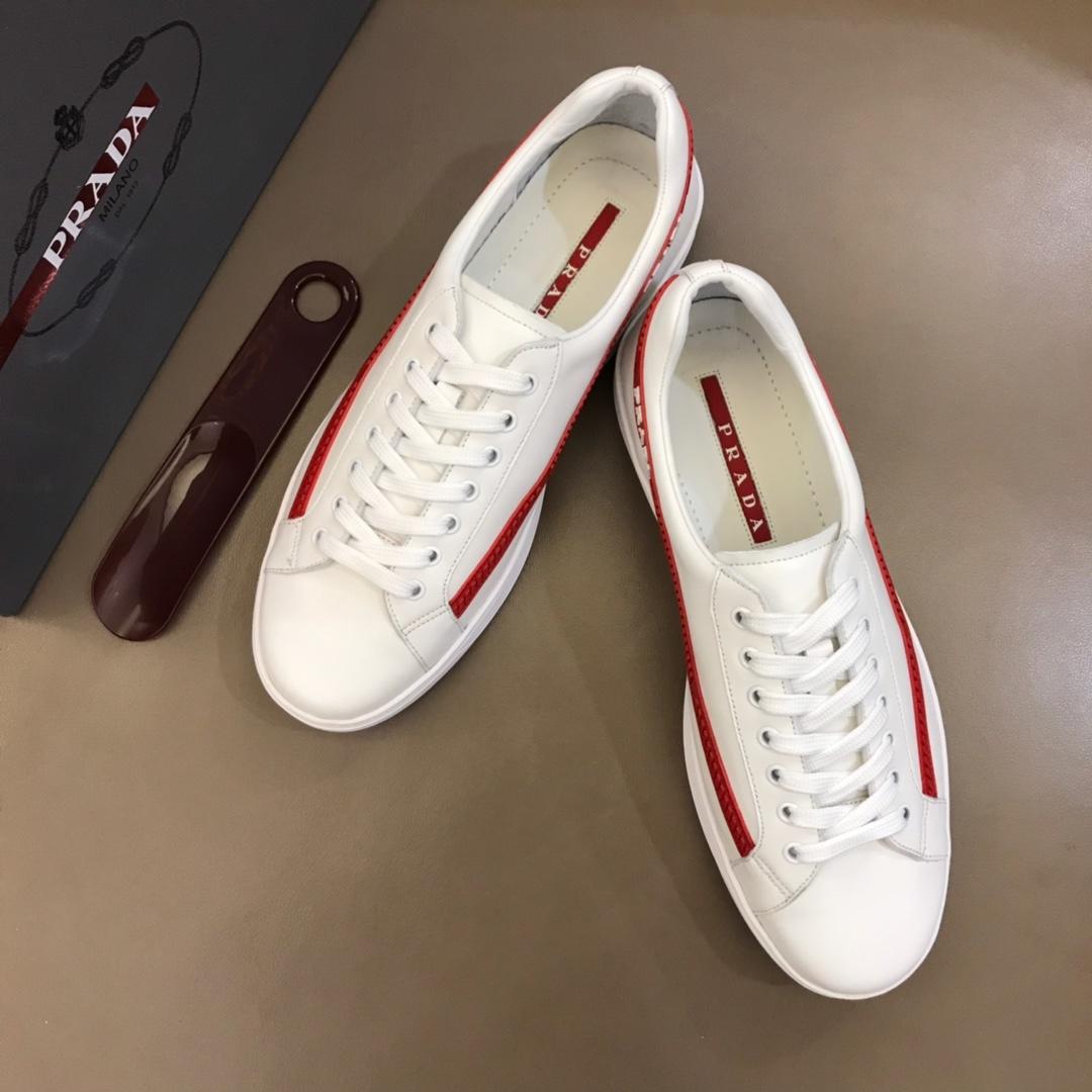 Prada Fashion Sneakers White and red Prada striped print with white sole MS02947