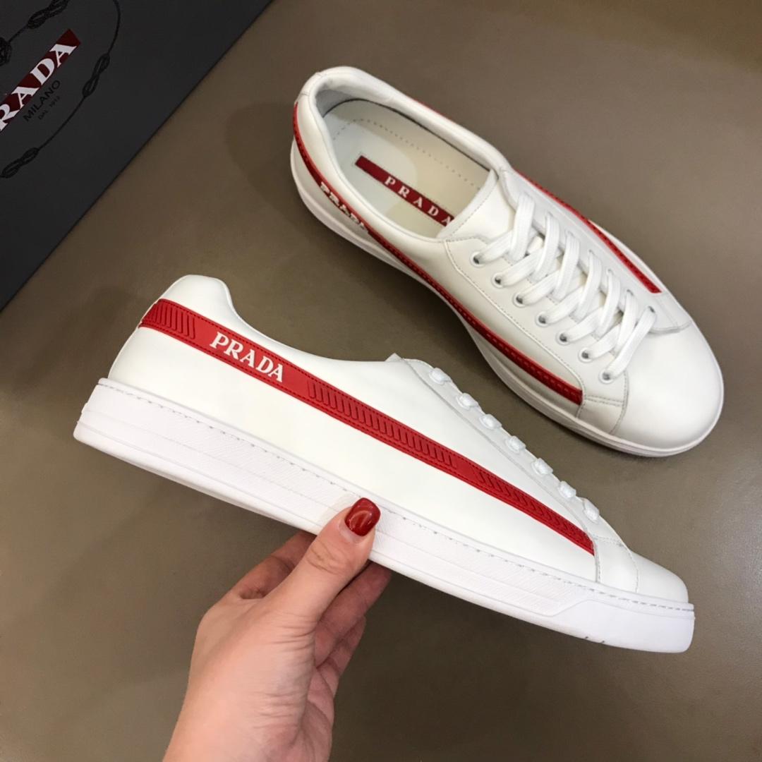 Prada Fashion Sneakers White and red Prada striped print with white sole MS02947