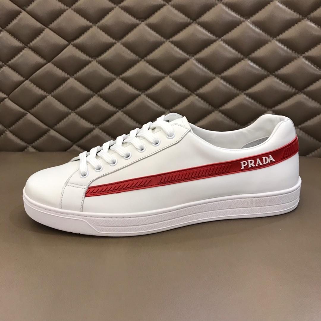 Prada Fashion Sneakers White and red Prada striped print with white sole MS02947