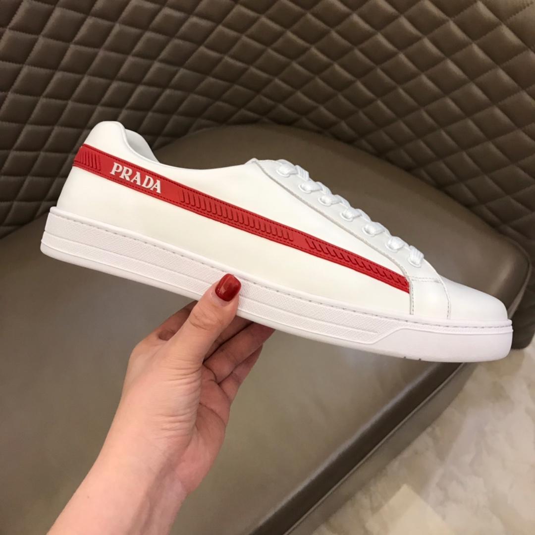 Prada Fashion Sneakers White and red Prada striped print with white sole MS02947