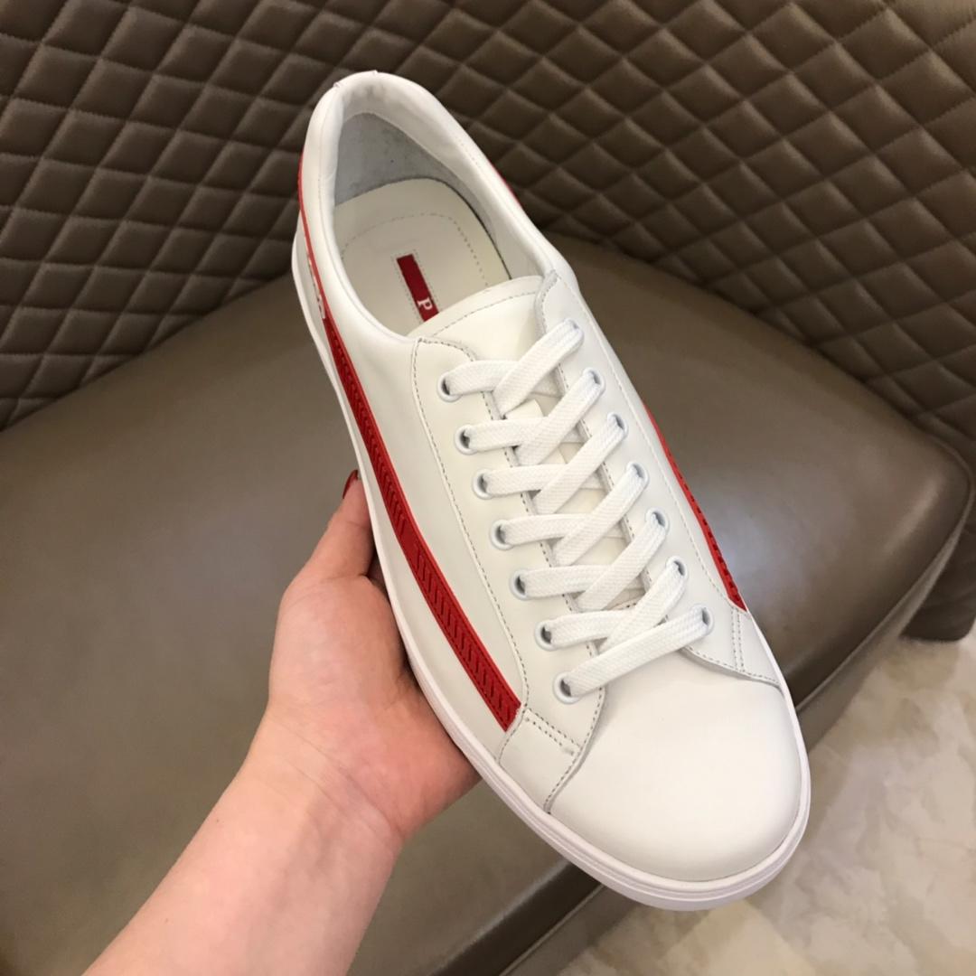 Prada Fashion Sneakers White and red Prada striped print with white sole MS02947