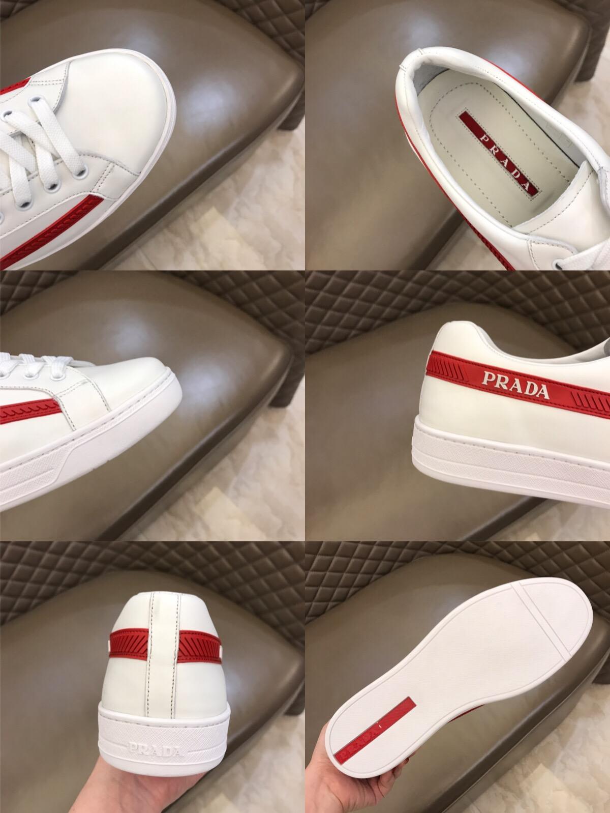 Prada Fashion Sneakers White and red Prada striped print with white sole MS02947