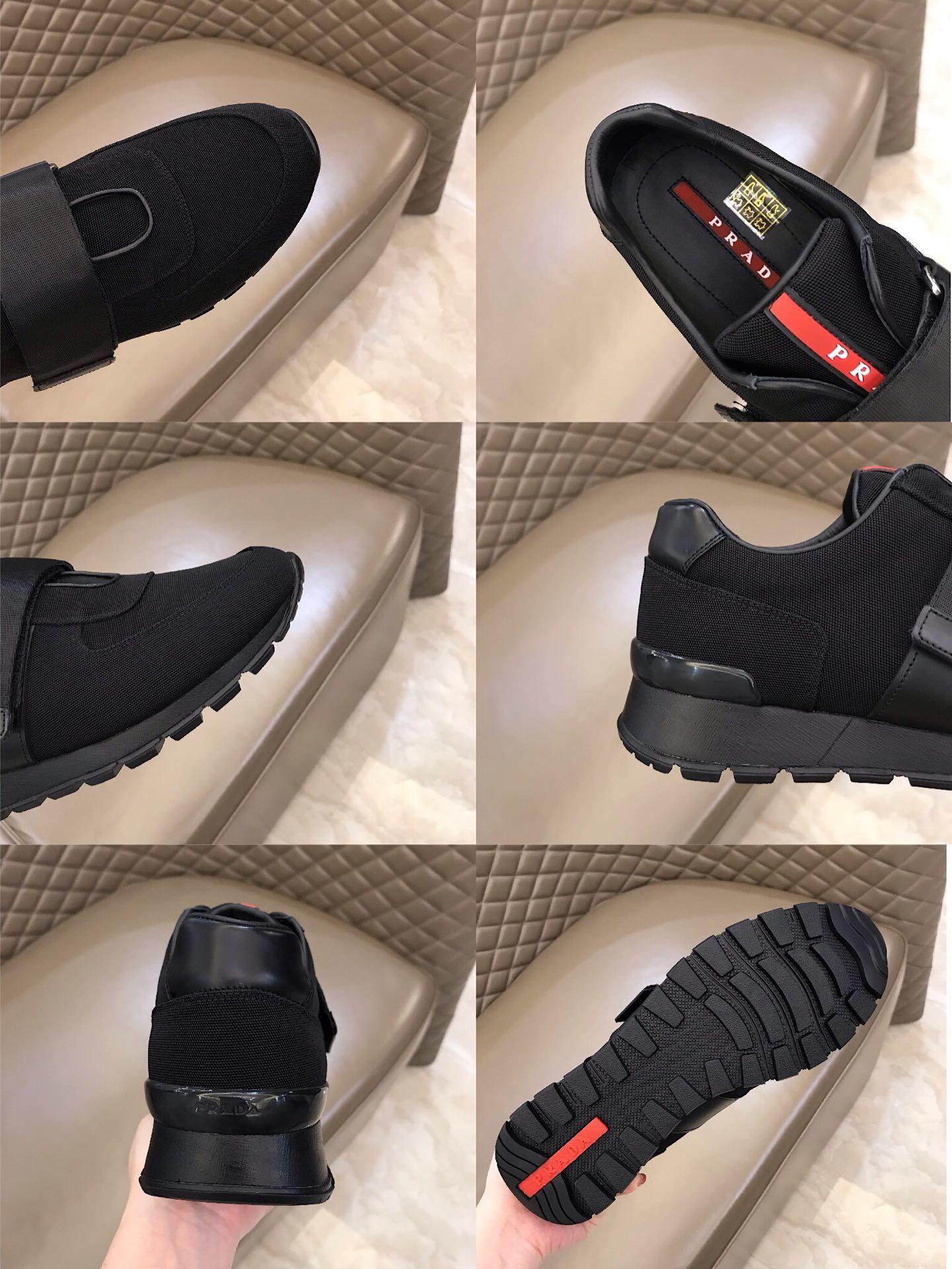 Prada Fashion Sneakers Black nylon and black leather straps with black sole MS02927