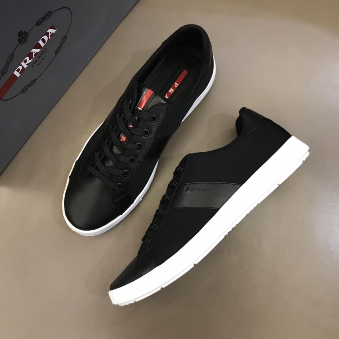 Prada Fashion Sneakers Black nylon and black leather details with white sole MS02957
