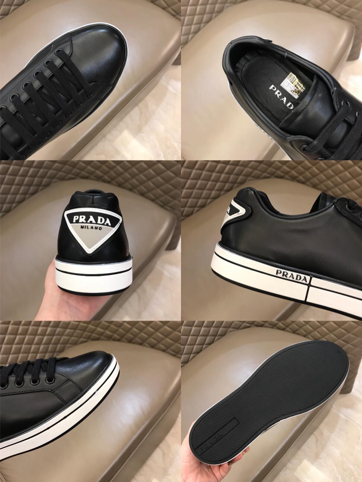 Prada Fashion Sneakers Black and White Prada Patch Heel with White Sole MS02934